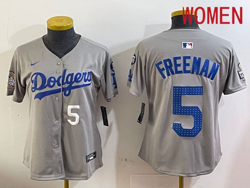Women Los Angeles Dodgers 5 Freeman Grey Game 2024 Nike MLB Jersey style 12053